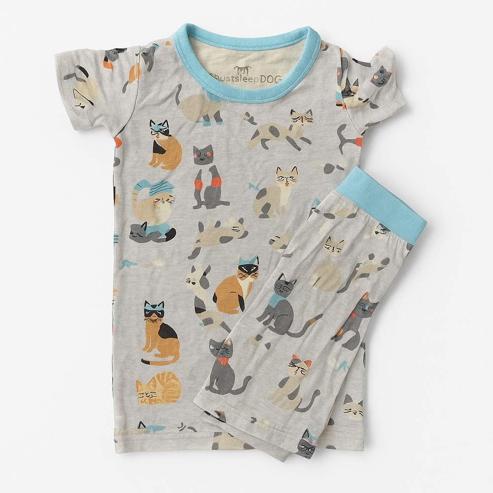 🐱 Little Sleepies “Gray Kittens” Short Sleeve Pajama Set (2T)